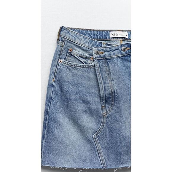 Zara Asymmetric Crossover Crossed Denim Skirt - Picture 3 of 6